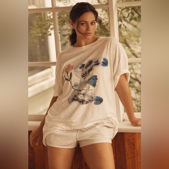 NWT Anthropologie LyreBird Cotton Oversized Graphic Tee Size Small P - Picture 6 of 11